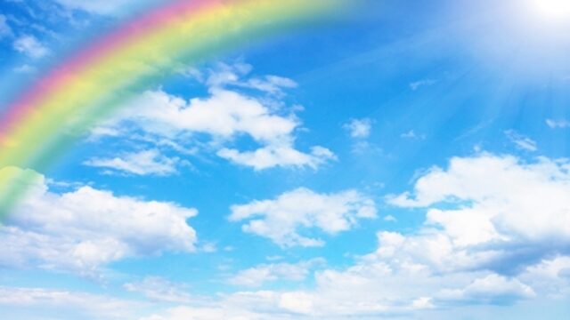 風水、幸せ、虹の空