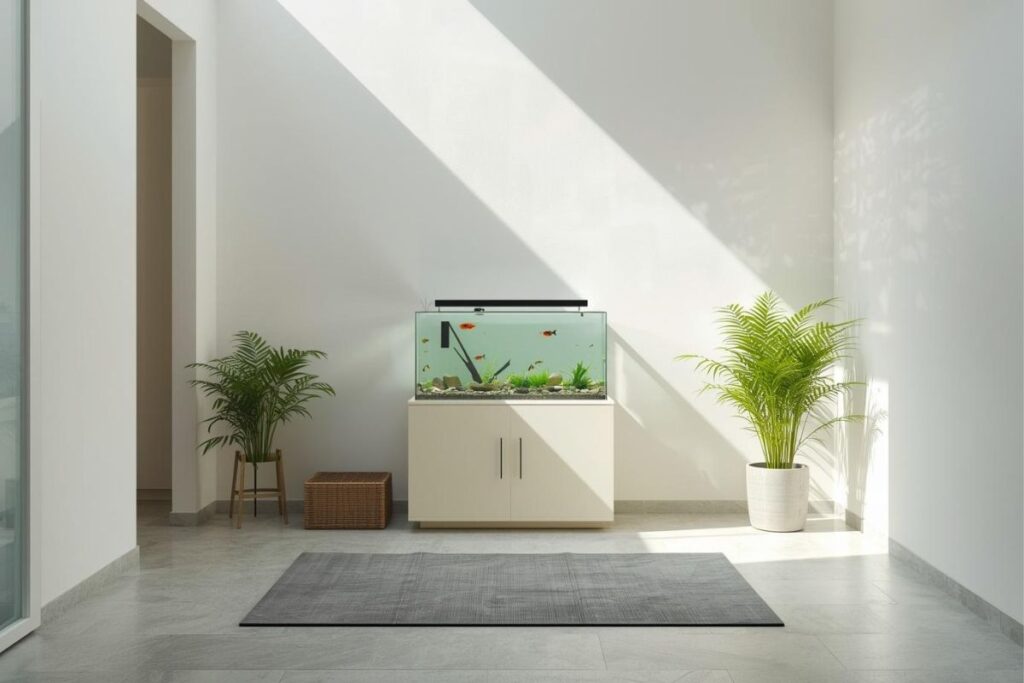 玄関、メダカの水槽、金運